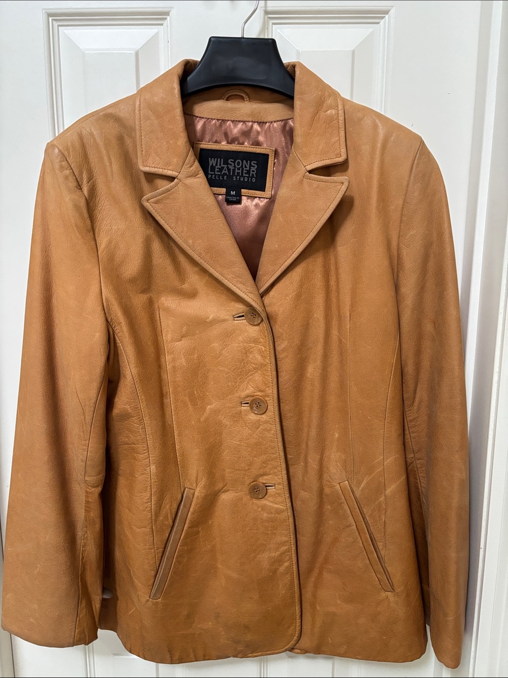 Wilsons Leather Tan Button-Front Leather Blazer